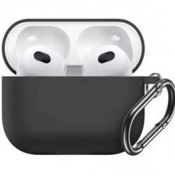 Силиконовый чехол Rumi для Apple AirPods 3 Черный c карабином