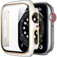Пластиковый бампер с защитным стеклом Rumi Protect для Apple Watch 44mm (золотистый/белый)