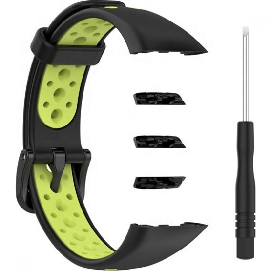 Ремешок Rumi N-Style силиконовый для Honor Band 6 / 7, Huawei Band 6 (черный/салатовый)