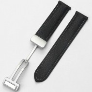 Ремешок кожаный Rumi Flex Buckle 20 мм (черный) с серебристой пряжкой