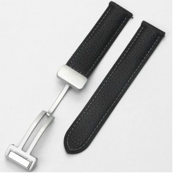 Ремешок кожаный Rumi Flex Buckle 20 мм (черный) с серебристой пряжкой