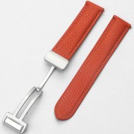 Ремешок кожаный Rumi Flex Buckle 20 мм (оранжевый) с серебристой пряжкой