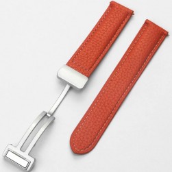 Ремешок кожаный Rumi Flex Buckle 20 мм (оранжевый) с серебристой пряжкой