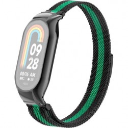 Браслет Rumi Milanese loop металлический для Xiaomi Smart Band 8 (черный/зеленый)