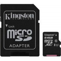 Карта памяти Kingston MicroSDXC 64Gb Class 10 + SD adapter