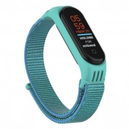Нейлоновый ремешок на липучке для Xiaomi Mi Band 5 / 6 Бирюзово-голубой
