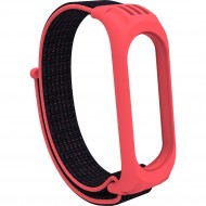 Нейлоновый ремешок на липучке для Xiaomi Mi Band 5 / 6 Черно-красный