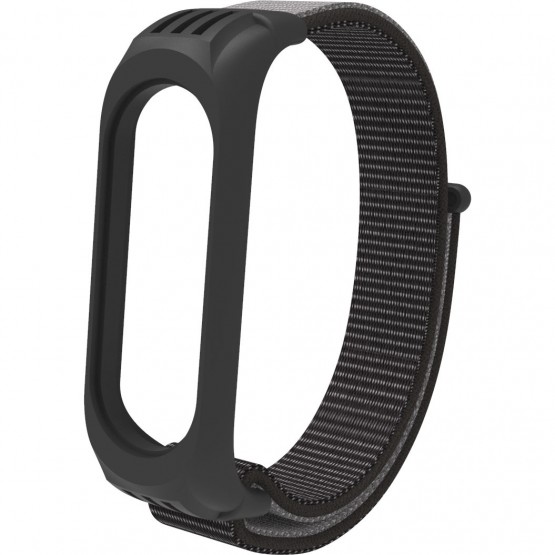 Нейлоновый ремешок на липучке для Xiaomi Mi Band 5 / 6 Черно-серый