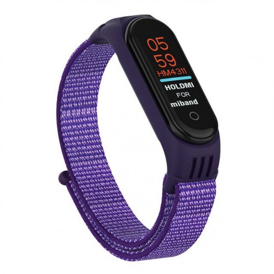 Нейлоновый ремешок на липучке для Xiaomi Mi Band 5 / 6 Фиолетово-сиреневый