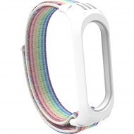 Нейлоновый ремешок на липучке для Xiaomi Mi Band 5 / 6 Радужный белый