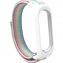 Нейлоновый ремешок на липучке для Xiaomi Mi Band 5 / 6 Радужный белый