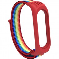 Нейлоновый ремешок на липучке для Xiaomi Mi Band 5 / 6 Радужный красный