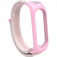 Нейлоновый ремешок на липучке для Xiaomi Mi Band 5 / 6 Розово-белый