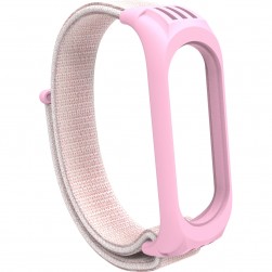 Нейлоновый ремешок на липучке для Xiaomi Mi Band 5 / 6 Розово-белый