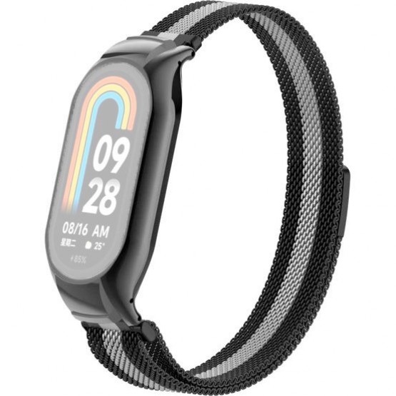 Металлический браслет Rumi Milanese loop для Xiaomi Smart Band 8 (черный/серебристый)