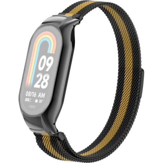 Браслет Rumi Milanese loop металлический для Xiaomi Smart Band 8 (черный / золотой)