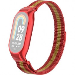 Браслет Rumi Milanese loop металлический для Xiaomi Smart Band 8 (красный / золотой)