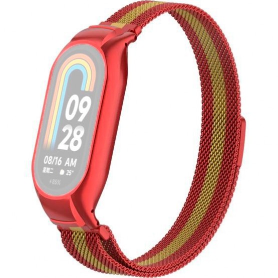 Металлический браслет Rumi Milanese loop для Xiaomi Smart Band 8 (красный/золотой)