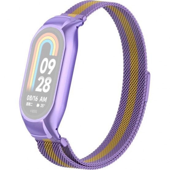 Браслет Rumi Milanese loop металлический для Xiaomi Smart Band 8 (сиреневый / золотой)