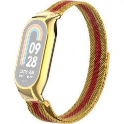 Браслет Rumi Milanese loop металлический для Xiaomi Smart Band 8 (золотой / красный)