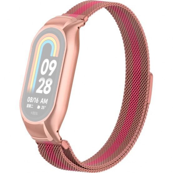 Браслет Rumi Milanese loop металлический для Xiaomi Smart Band 8 (розовый / ярко-розовый)